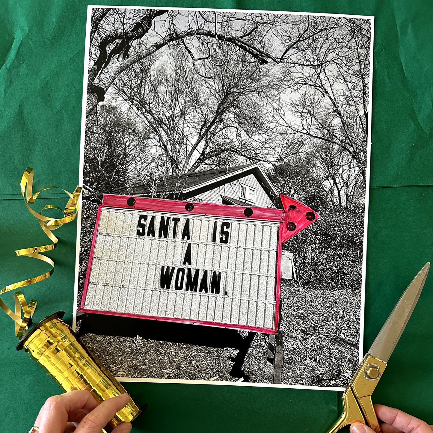 Santa is a Woman. Hand Painted Print